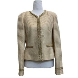 Basler Gold Tweed Sequin & Chain Elegant MCM Style Evening Dinner Jacket